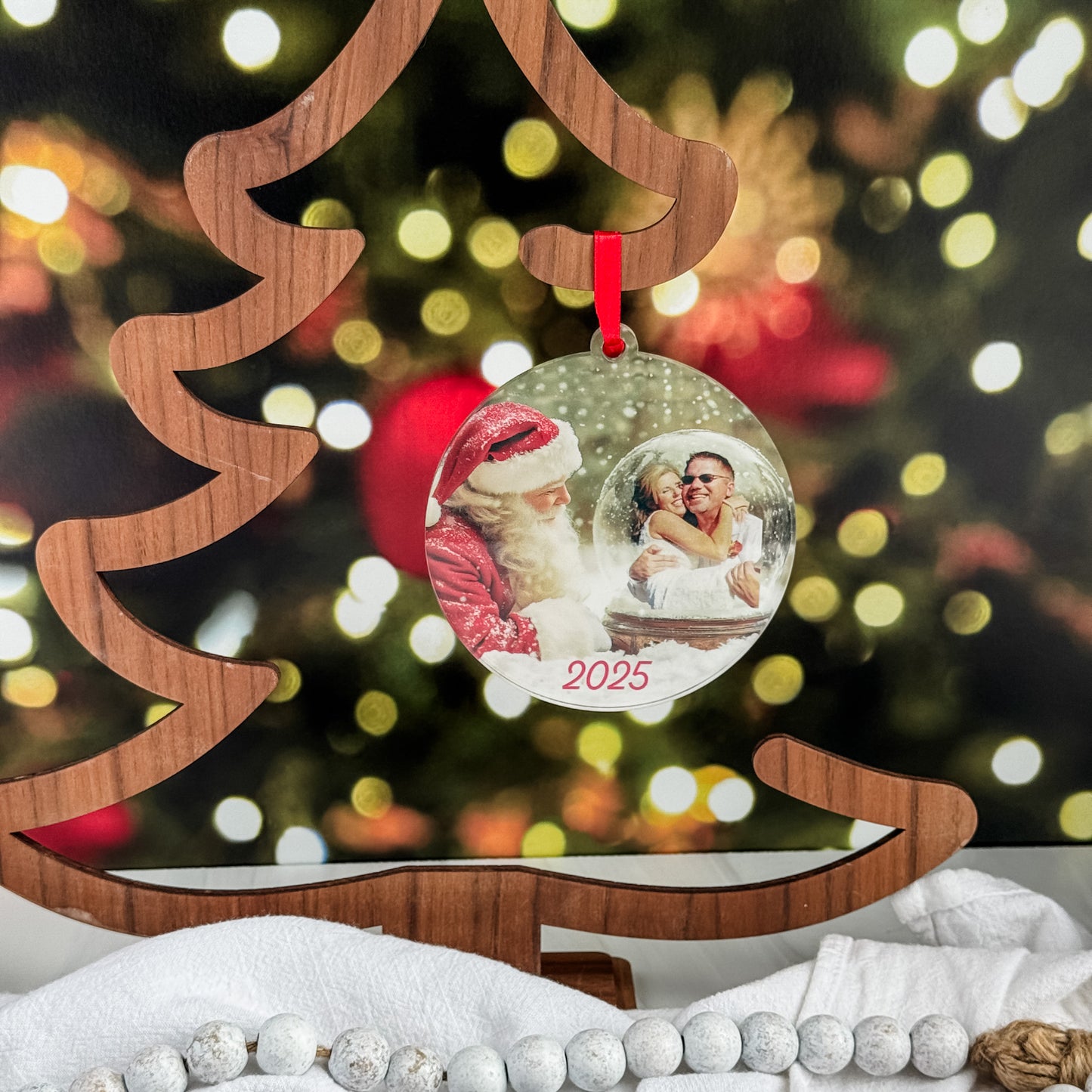 Personalized Jolly Santa Snow Globe Ornament